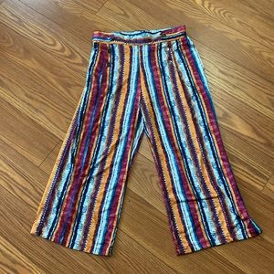 Robert Louis casual wide leg Palazzo multi color striped pants button pleated